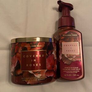 Bath & Body Works Covered in Roses Hand Soap and Candle Set - Red and Gold